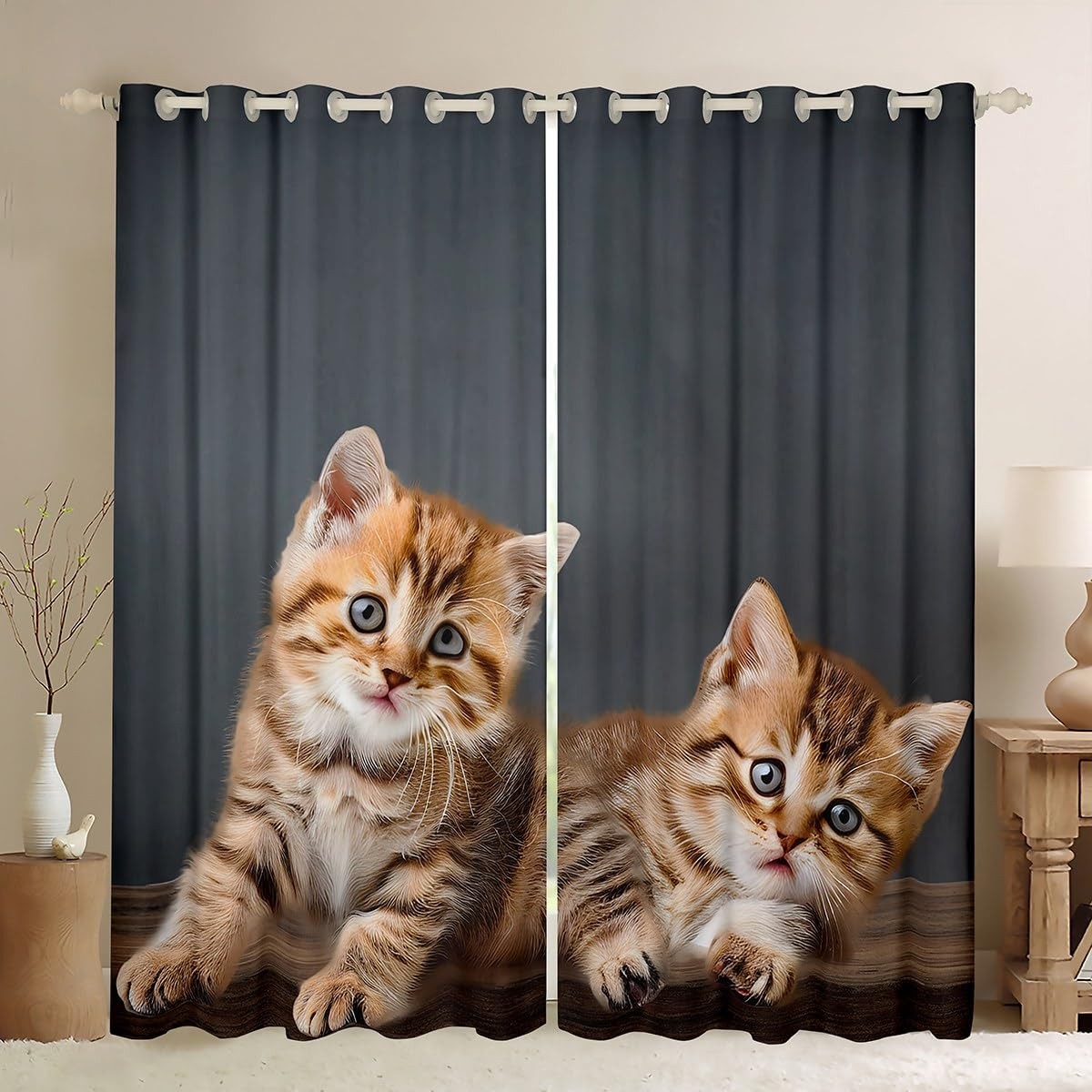 Cat Curtains Cute Pet Cats Window Curtains for Bedroom Decor Lovely Kitten Pr...