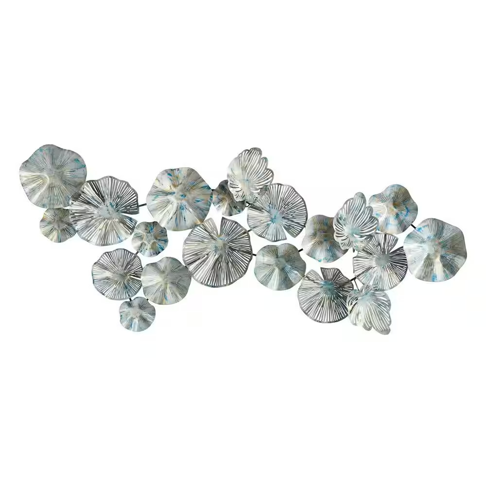 5 Ft. X 2 Ft. Coastal Floral Black, Silver and Gold Metal Montage Wall Art Decor