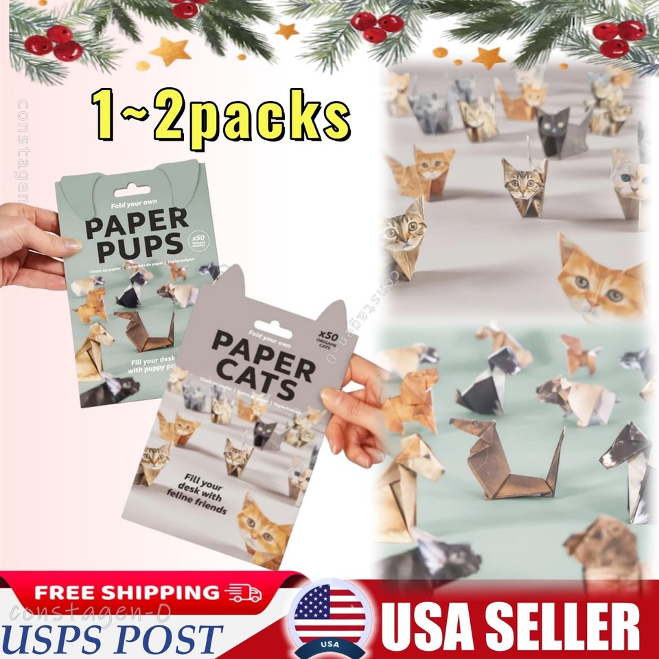 DIY Paper Cats - 50 Sheets DIY Origami Paper to Fold Cute Animal Decor Gift USA