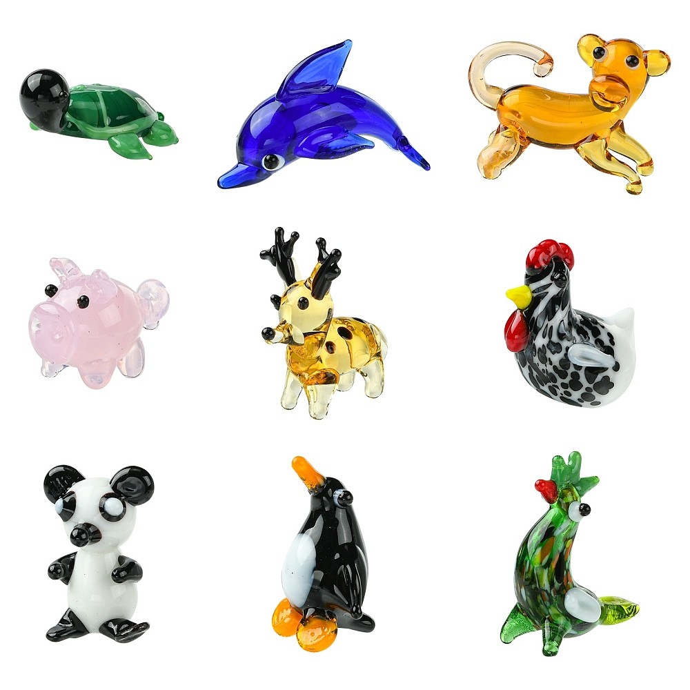 9pcs Mix Animal Home Decorations Handmade Lampwork Glass Cute Display Decor