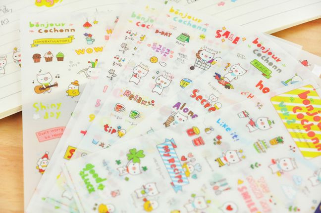 #14 Cute piggy cartoon pvc kids stickers notebook diary decoration 6 sheets 