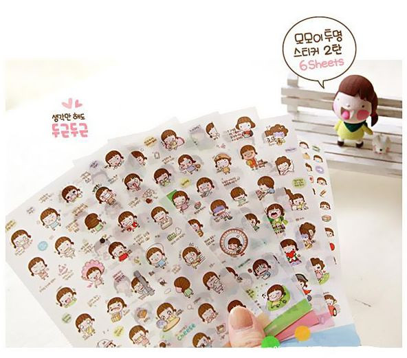 #01 cute momoi girl cartoon pvc stickers notebook diary decoration 6 sheets 