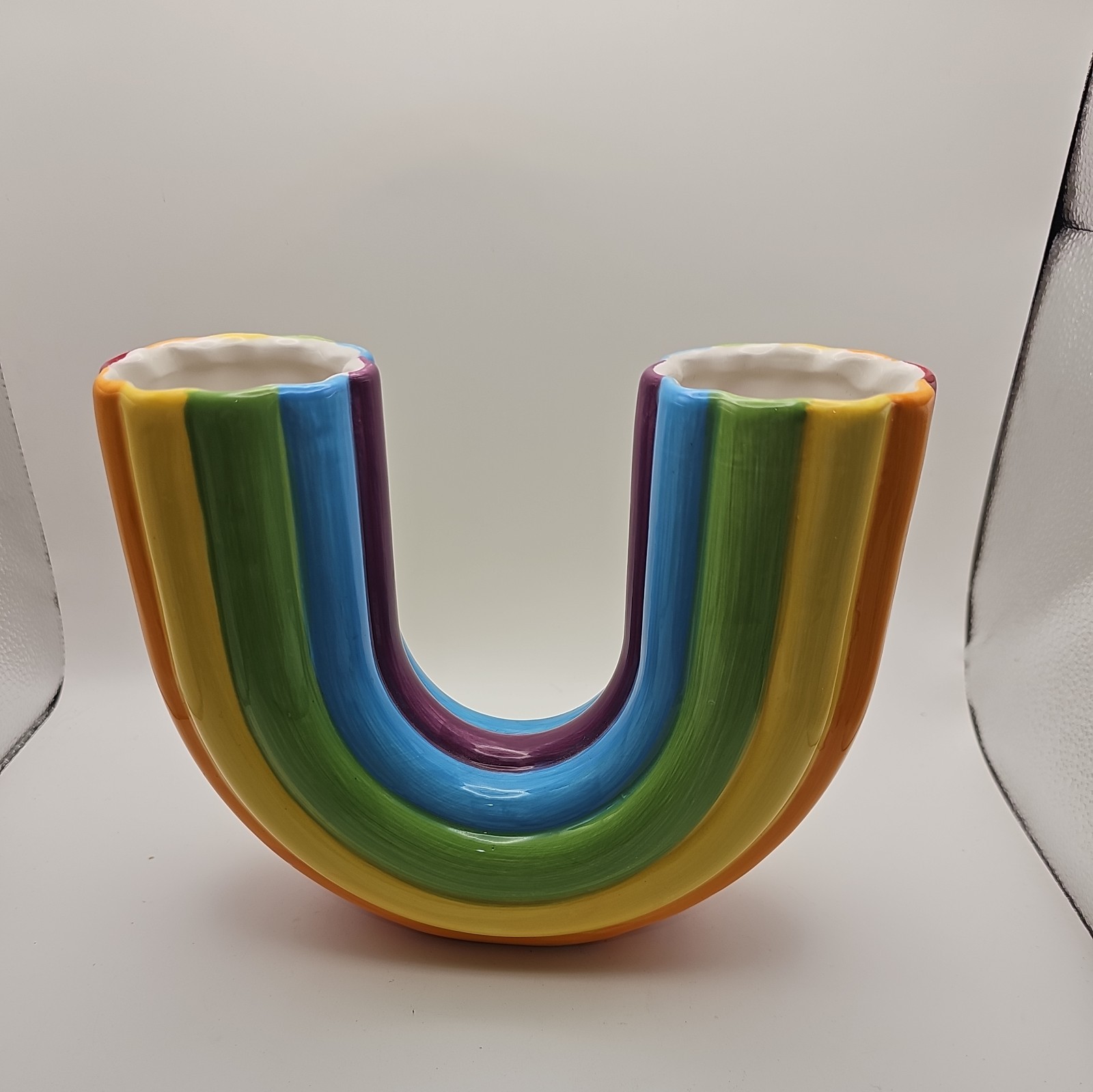 Rainbow Ceramic Vase Decor, U-Shaped Stripes Vase, Vibrant Hue Cute Decorative