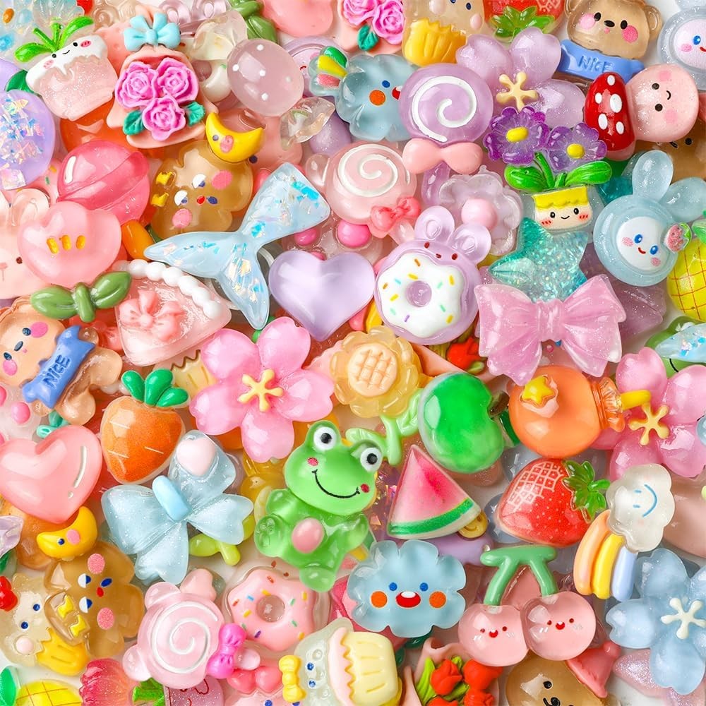 60PCS Cute Slime Charms Mixed Flatback Resin Set,60 Styles Multicolor 