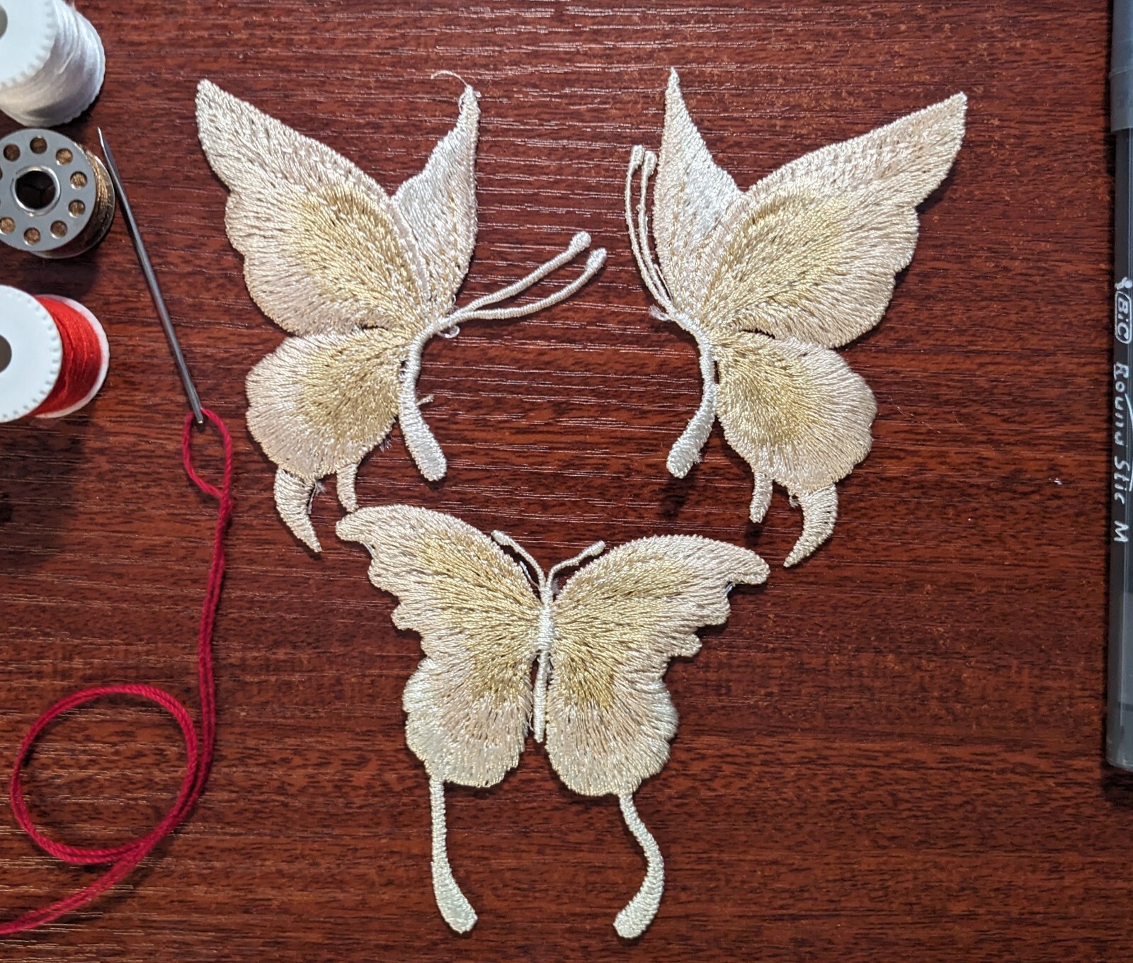 Butterfly Patch Beige Cute Decor Insects Animals Embroidered Sew On 3 Piece Set