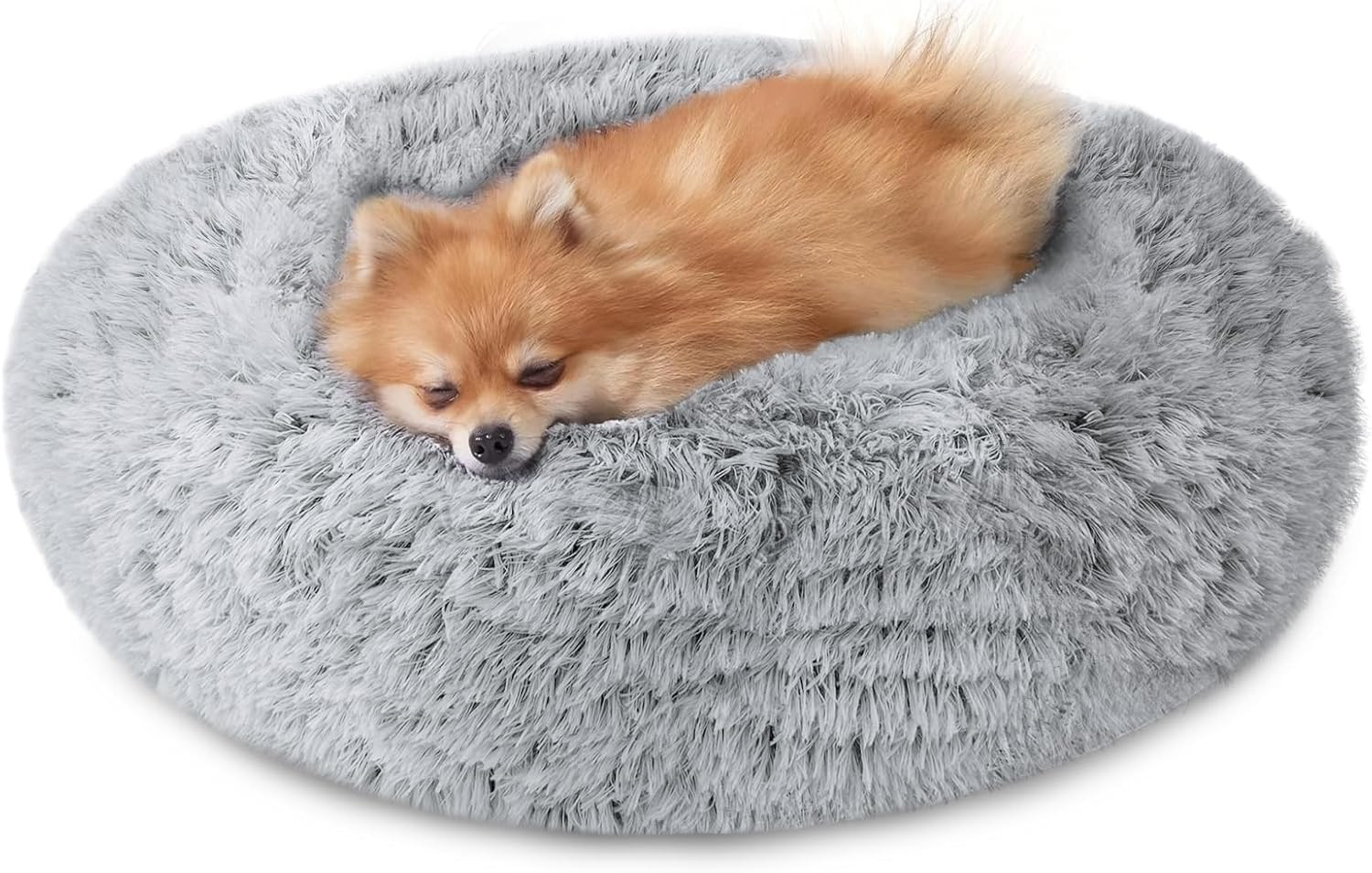 Plush Donut Cuddler Bed for Small Dogs & Cats - Anti-Slip, Smoke Grey 20"