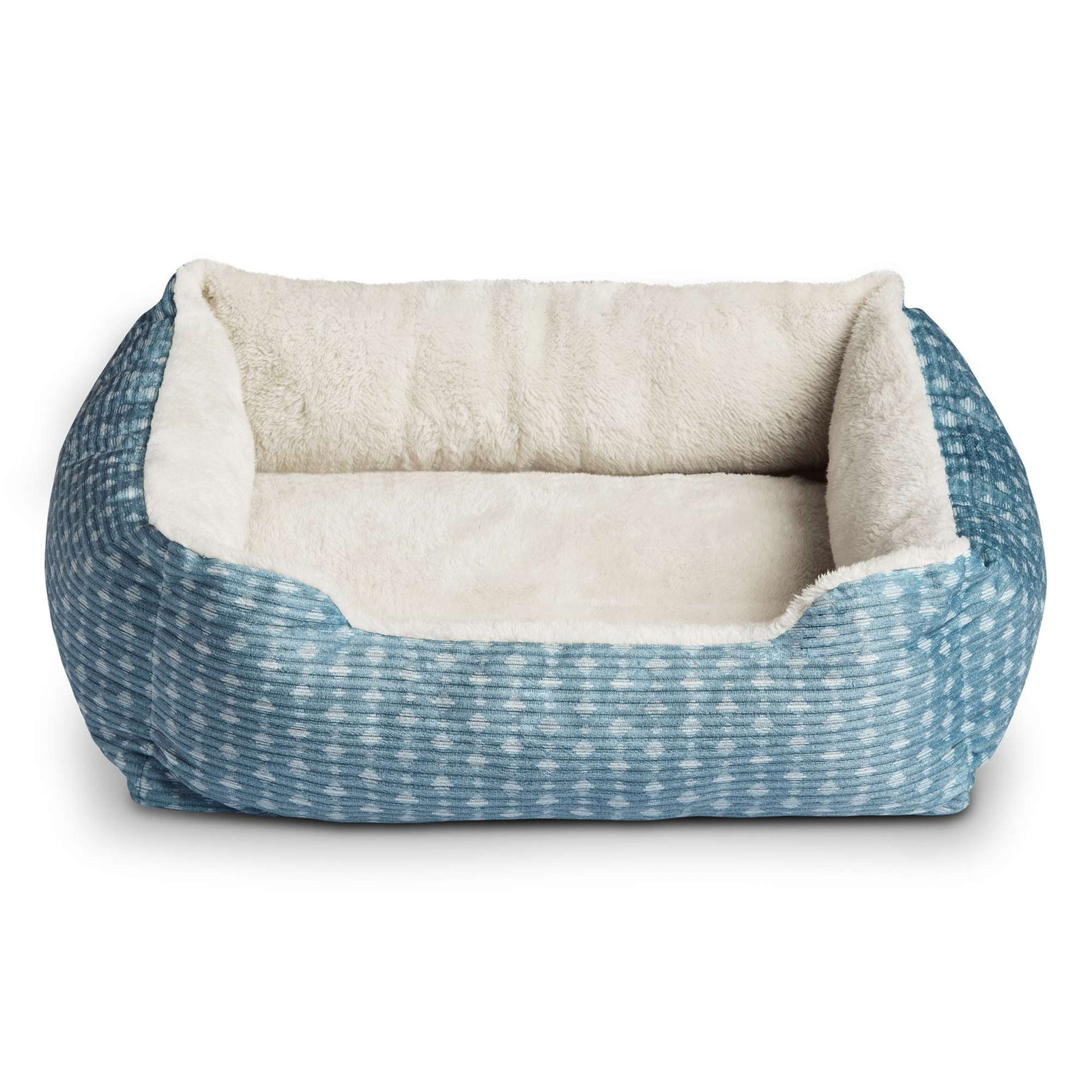 Dog & Cat Bed, Plush Cuddler, Portable, Blue & White, 19" × 15"