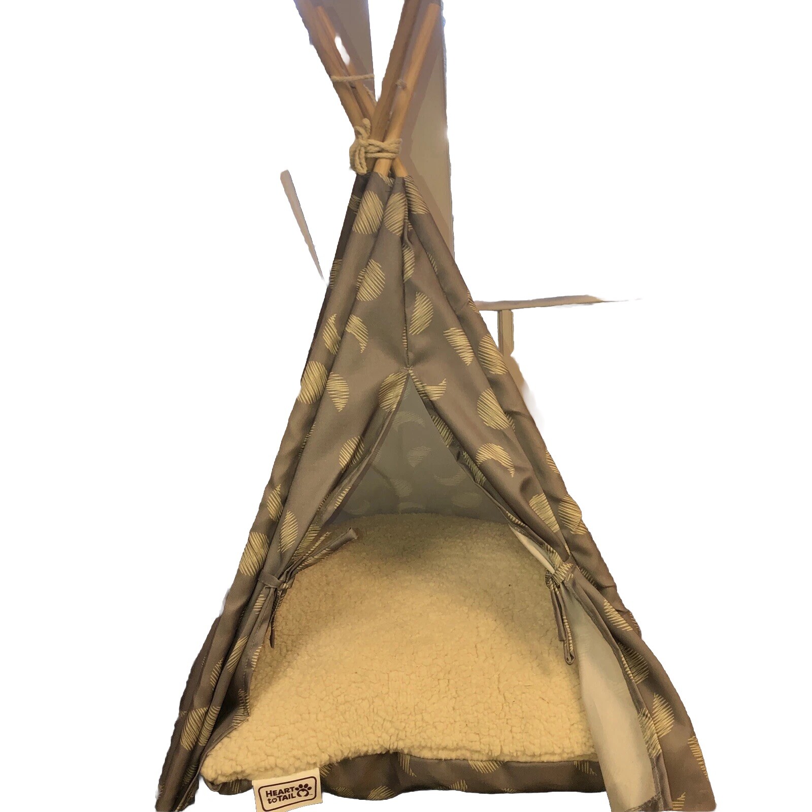 HEART TO TAIL Cat/sm Dog  Teepee Gray With Cream Moon Motif 31” H 22”W
