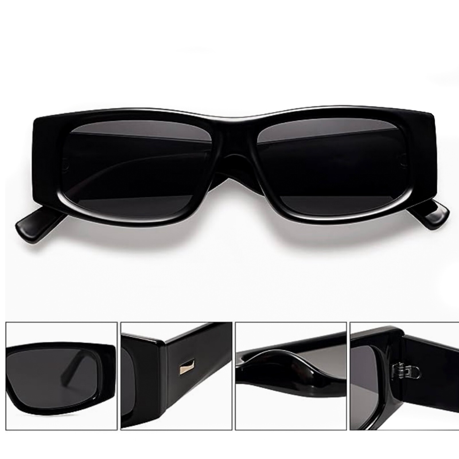Trendy Fashion Dark Black Retro Y2K Rectangle Sunglasses Women Men Square Shades