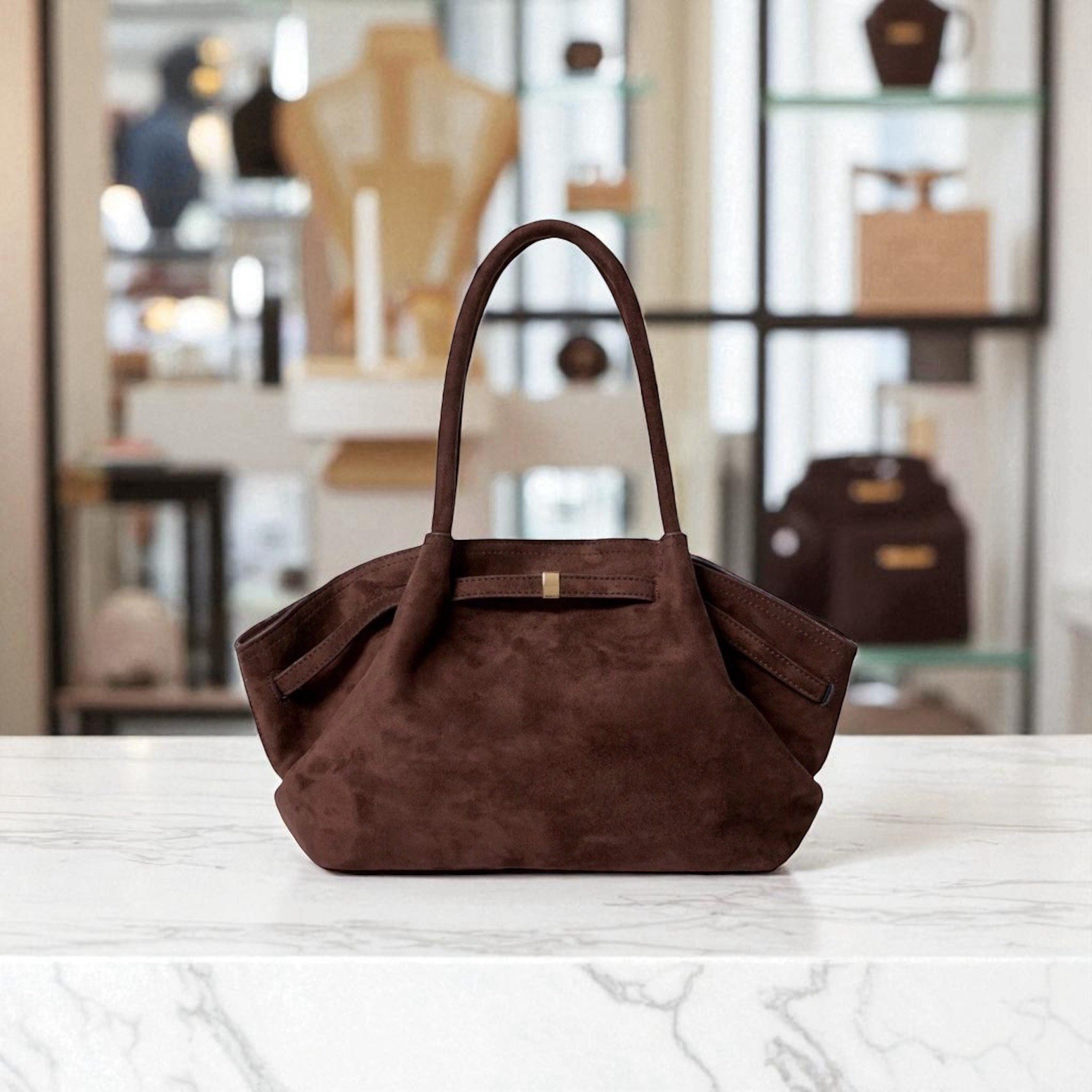 New Chocolate Brown Suede Shoulder Bag Designer Luxury Trendy Tote Fall Vintage