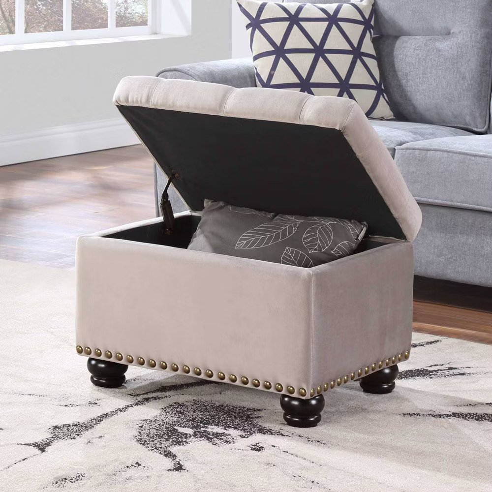Designs4Comfort 5th Avenue Storage Ottoman Velvet Tan - Breighton Home: