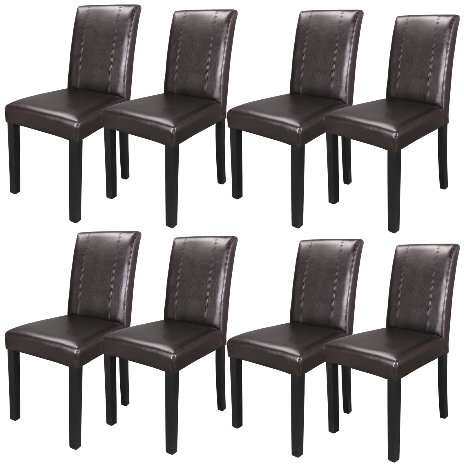 Set of 8 Dining Parson Chairs High Brown PU Leather Elegant Design Home Kitchen