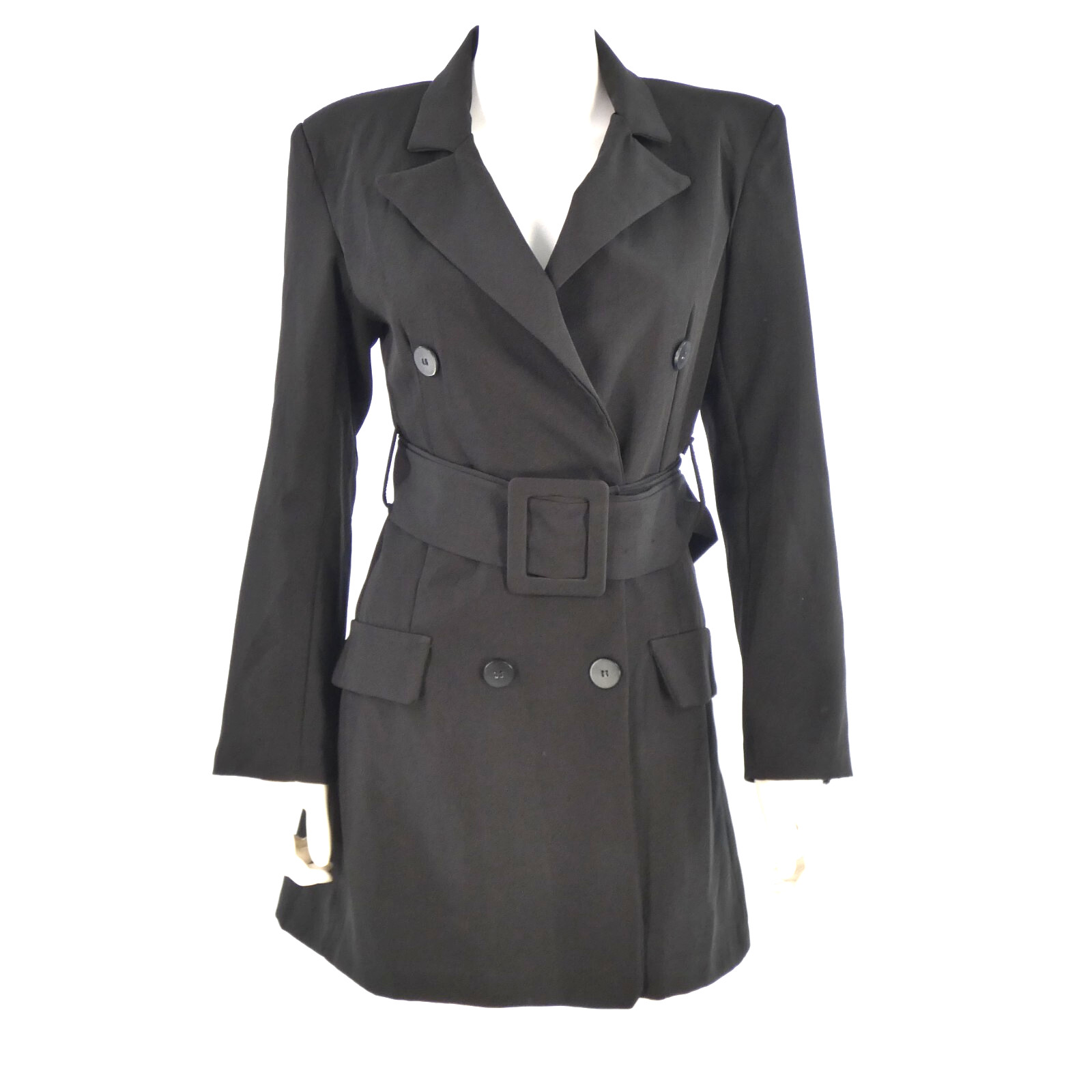 Double Breasted Blazer Dress Belted MAIA HEMERA Black Elegant Coat dress size M