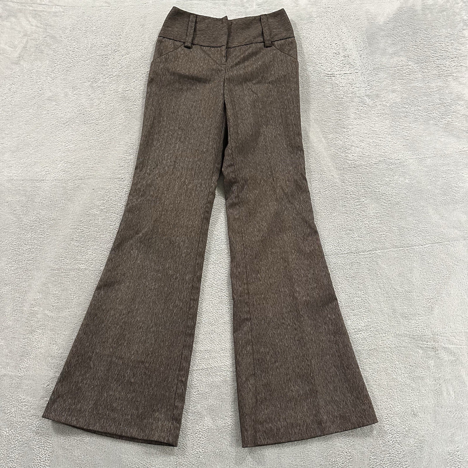 Y2K Flare Leg Dress Pants Women 25 W Brown Formal Elegant Vintage