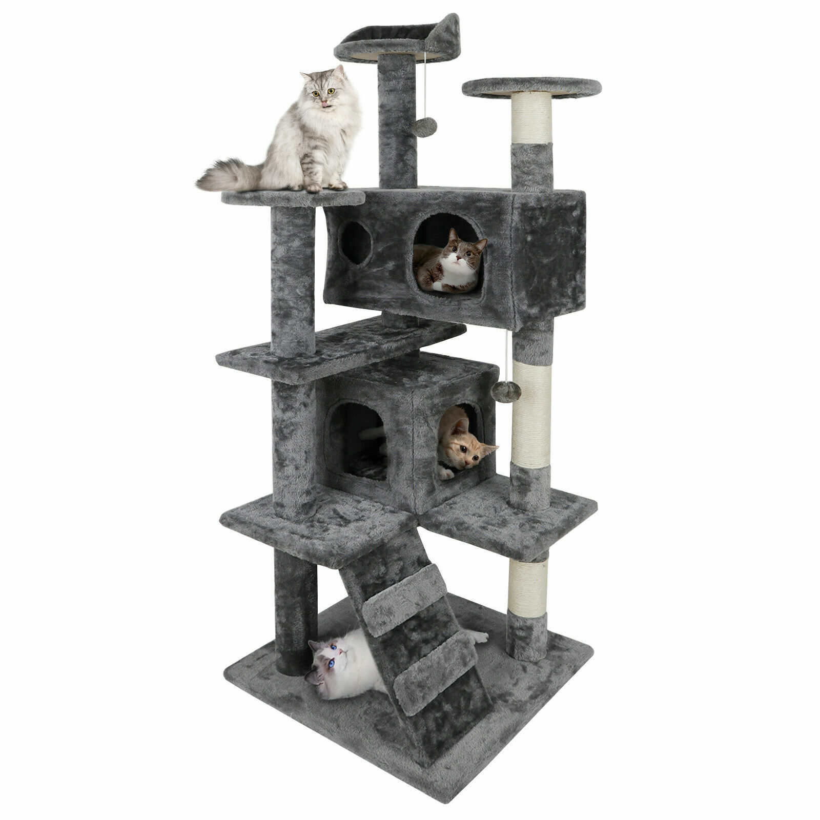 Gray Cat Tree Tower Activity Center Large Playing House Condo Rest Cat 55" 