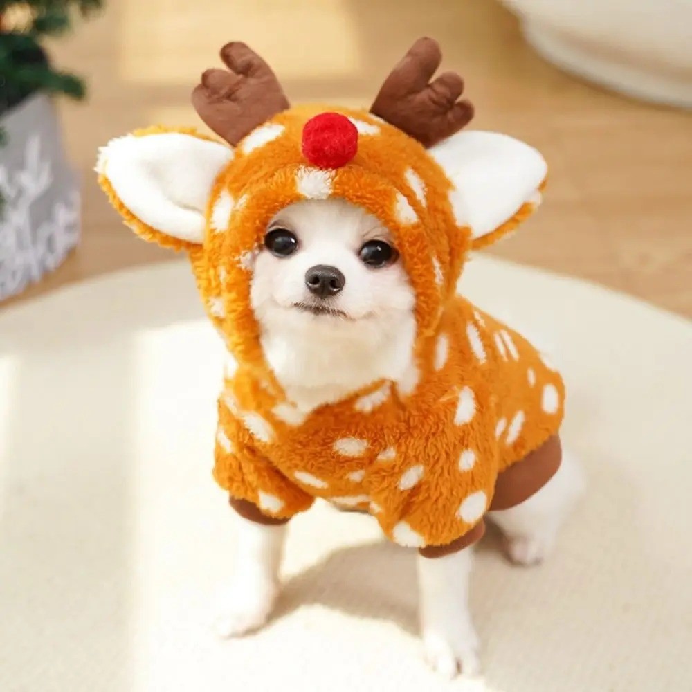 Pet Reindeer Christmas Costume Dog/Cat Thickened Clothes for Medium-Sized Pets
