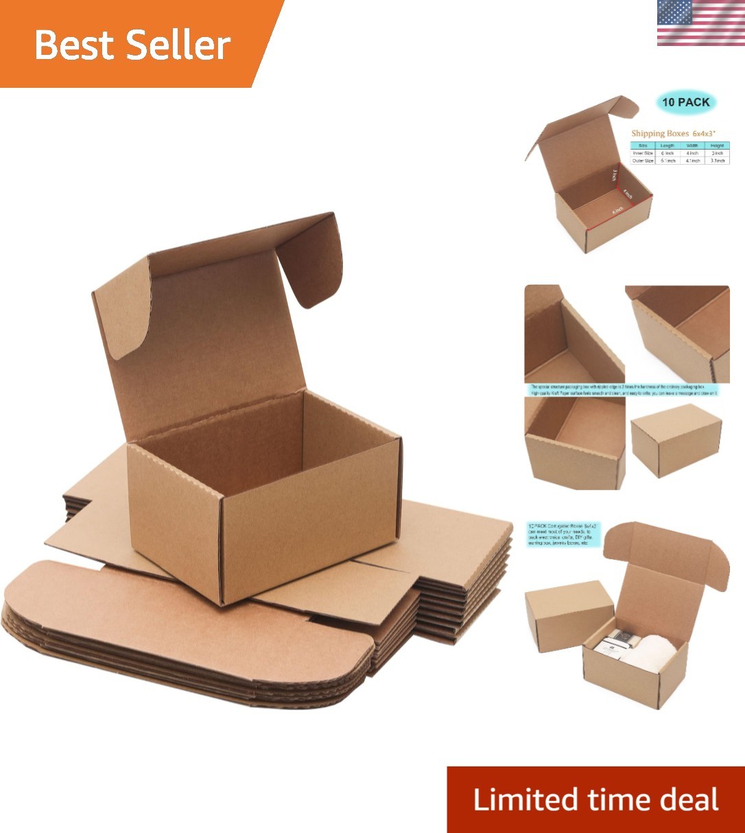 10Pack Shipping Boxes,Corrugated Paper Boxes,Small Corrugated Cardboard Box for