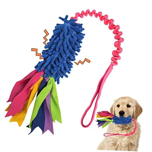  Dog Tug Toy, Dog Toys for Aggressive Chewers - Blue Chenille, Red Webbing