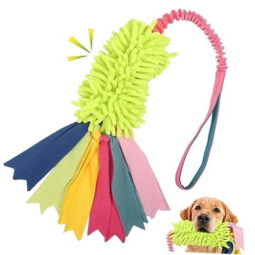  Dog Tug Toys - Aggressive Chewer Rope Toy with Green Chenille, Pink Webbing