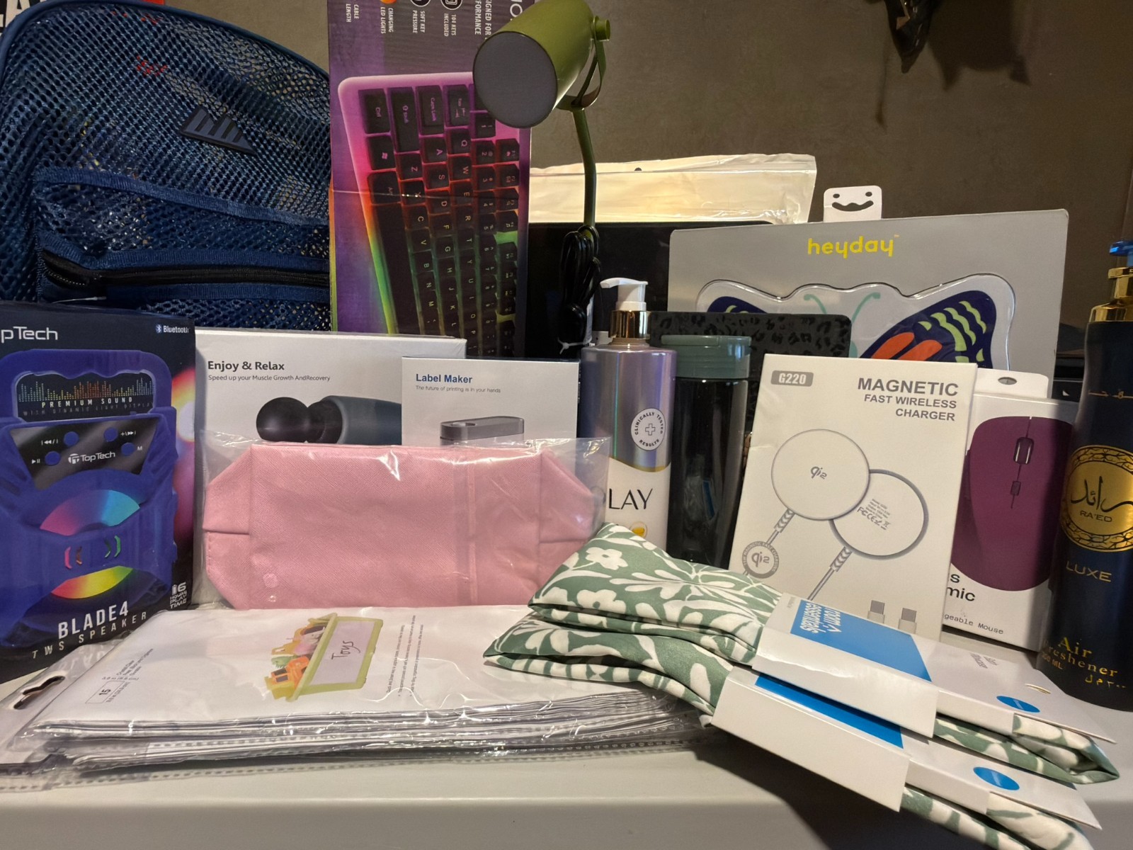 Bundle 43: Tech & Self Care Gift Set Gaming Keyboard Backpack Bluetooth Speaker