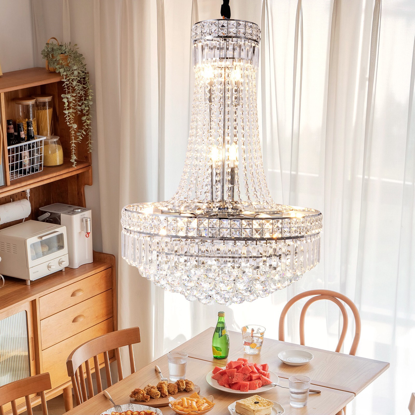 Luxury Silver K9 Crystal Chandelier 13-Lights Modern Empire Pendant Ceiling Lamp