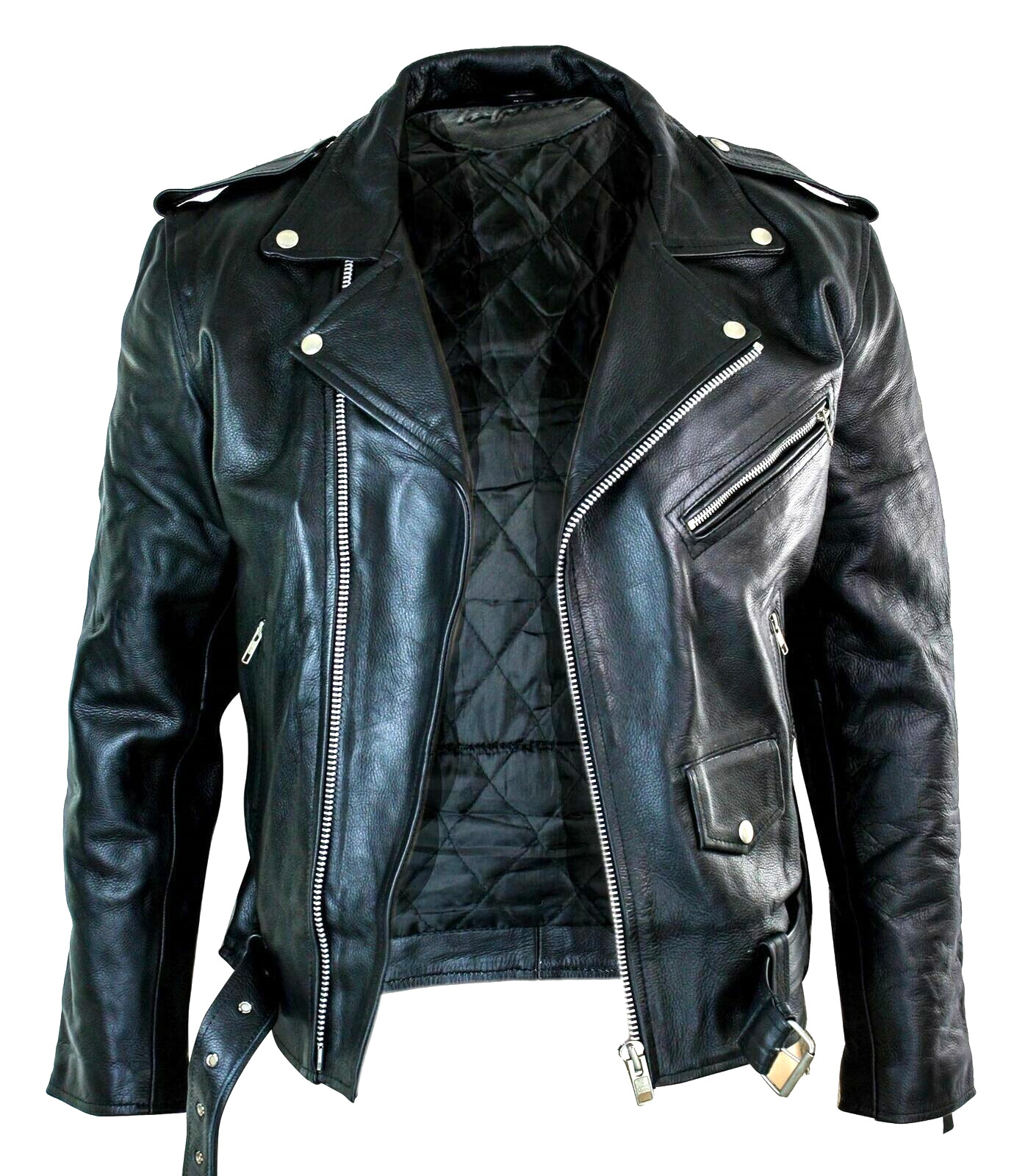 Men's Motorcycle Leather jacket Genuine Buffalo Skin Brando Style Black Biker