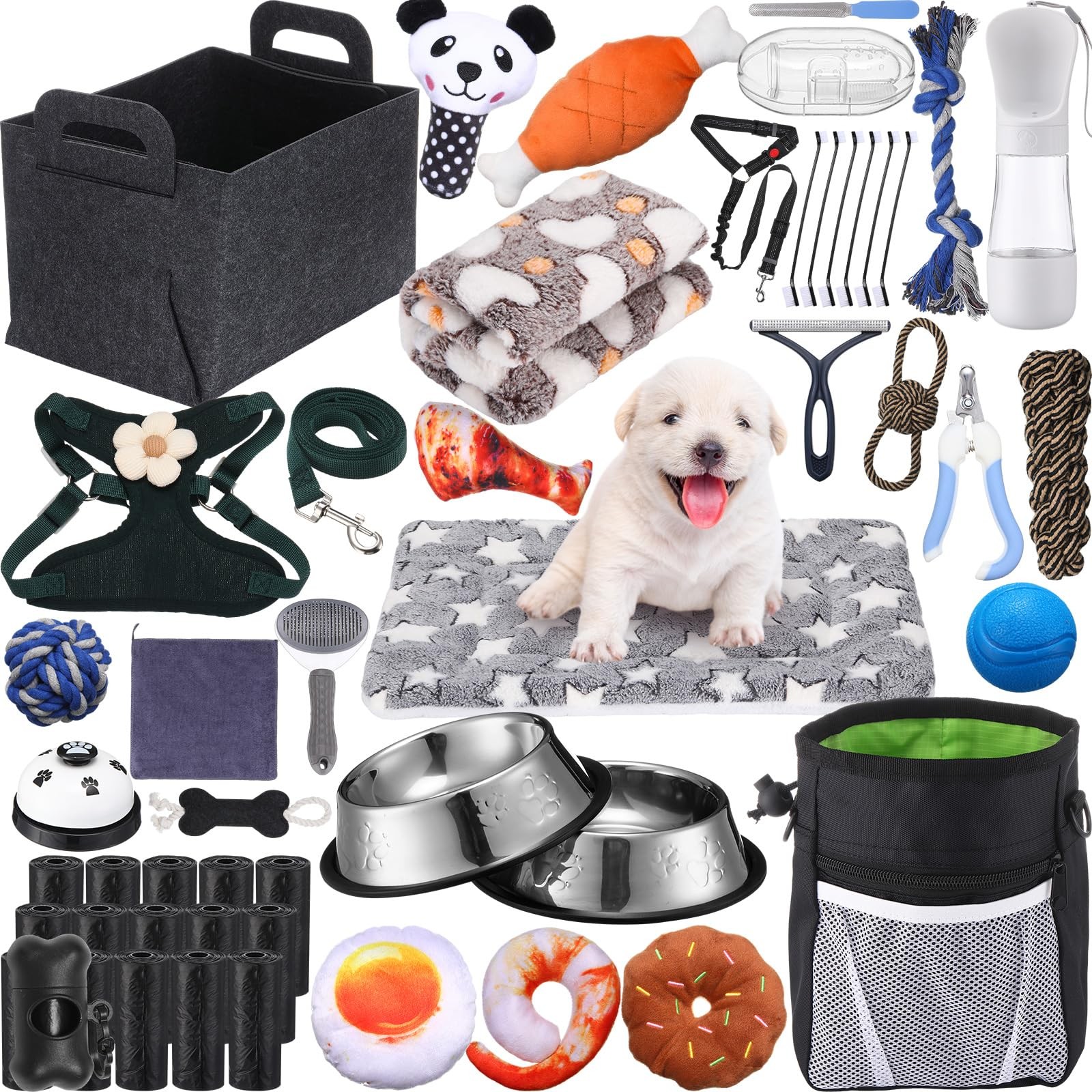 50 Pcs Puppy Starter Kit for Small Dogs Essentials Includes Leash, Bowls, Tee...