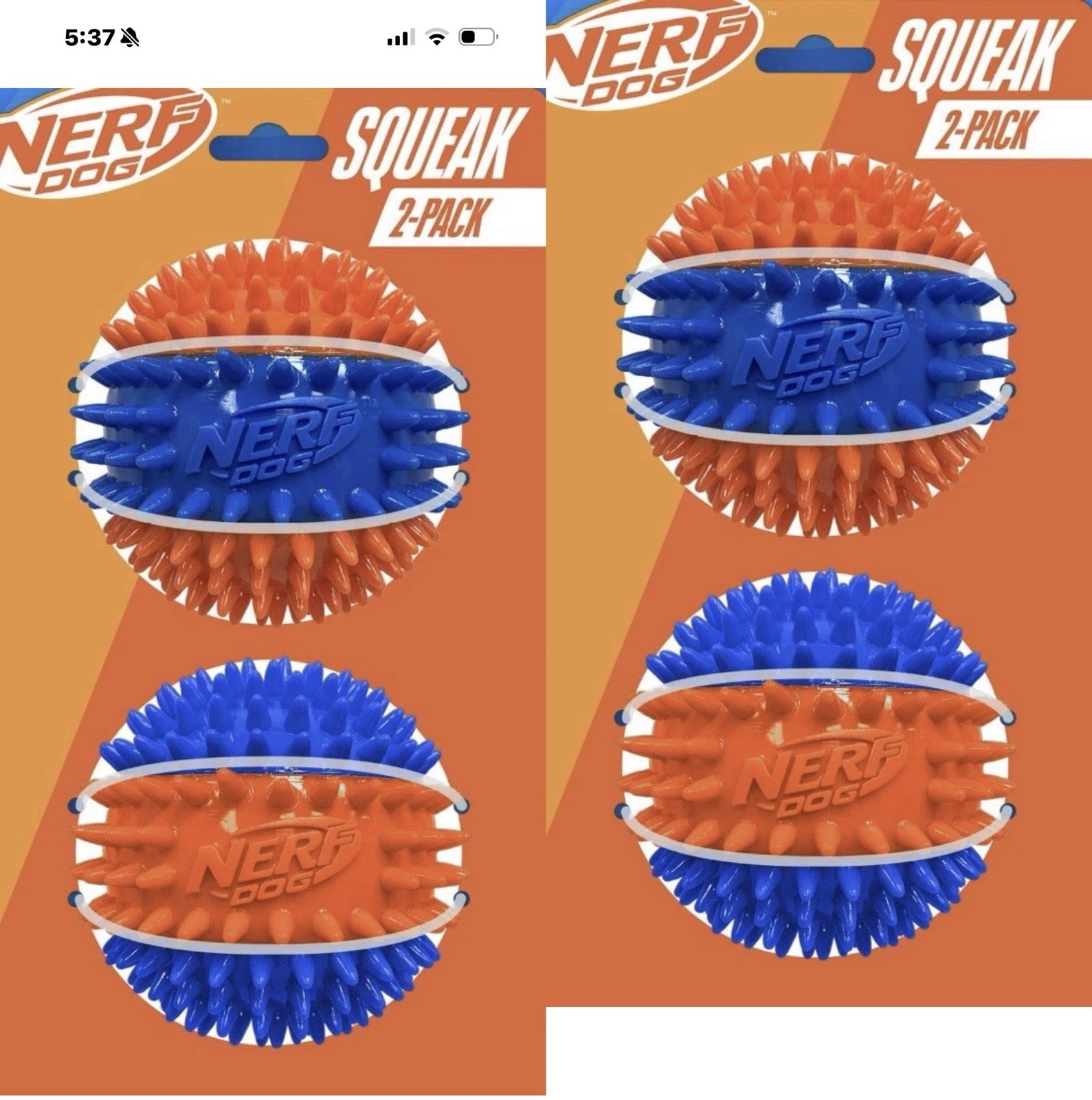 Nerf Dog Squeak Grooming Toy Ball 2-Pack Dental 3.7” L-XL Dog TPR Rubber 4 Balls