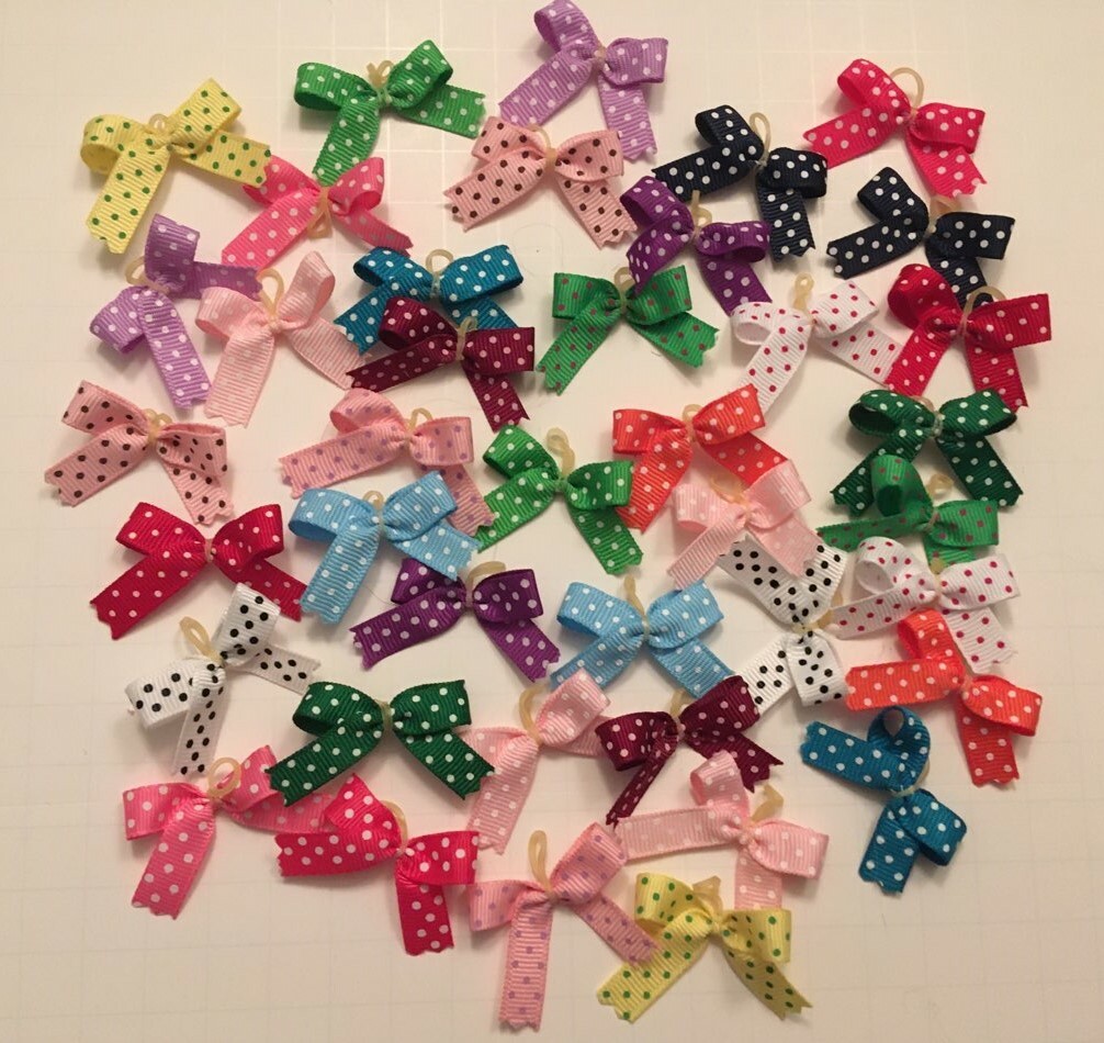 40 extra small polka dot dog bows Maltese toy poodle tea cup USA Dog Grooming 