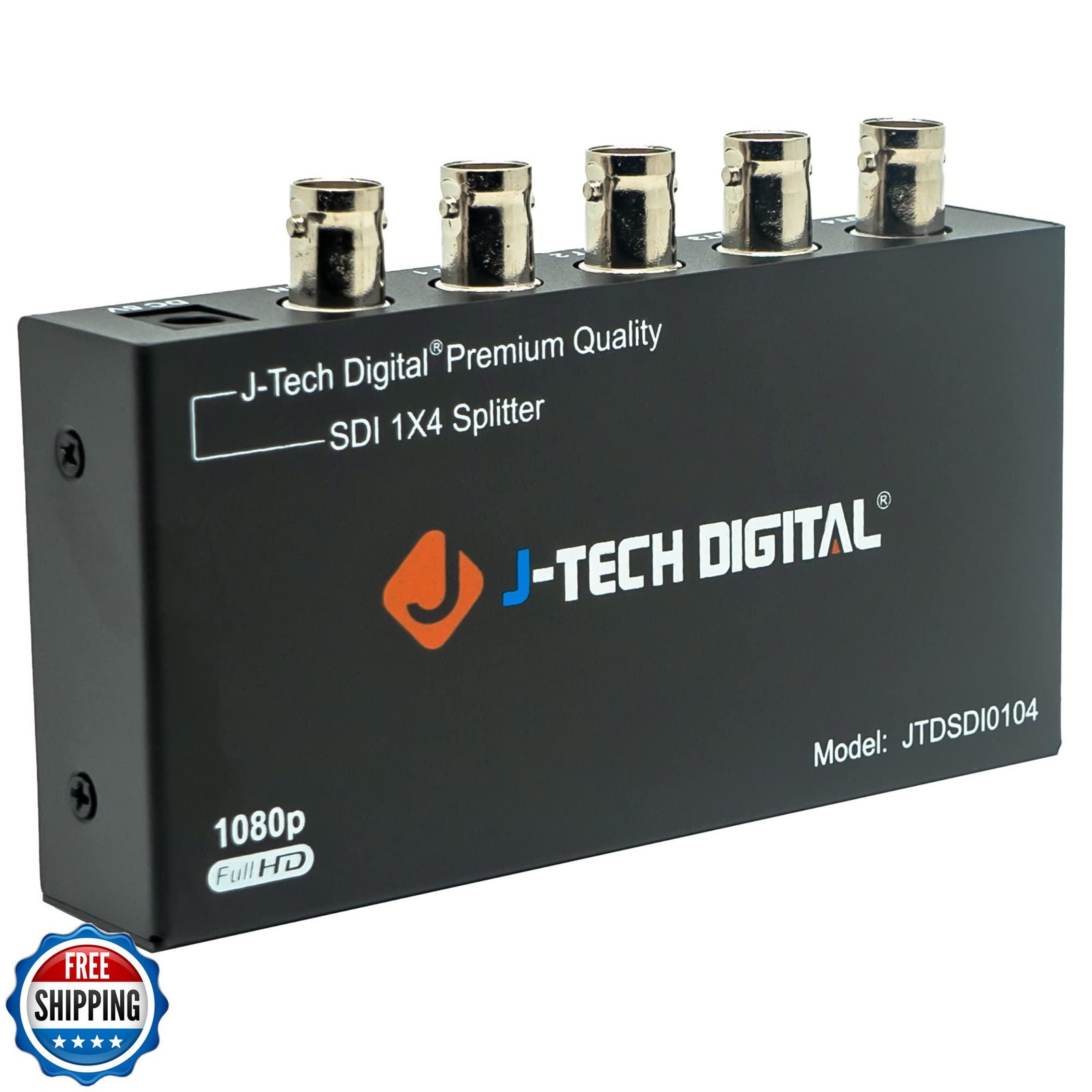 J-Tech Digital 1x4 SDI Splitter, SD/HD/3G-SDI, Repeater, 5-30V Plug & Play