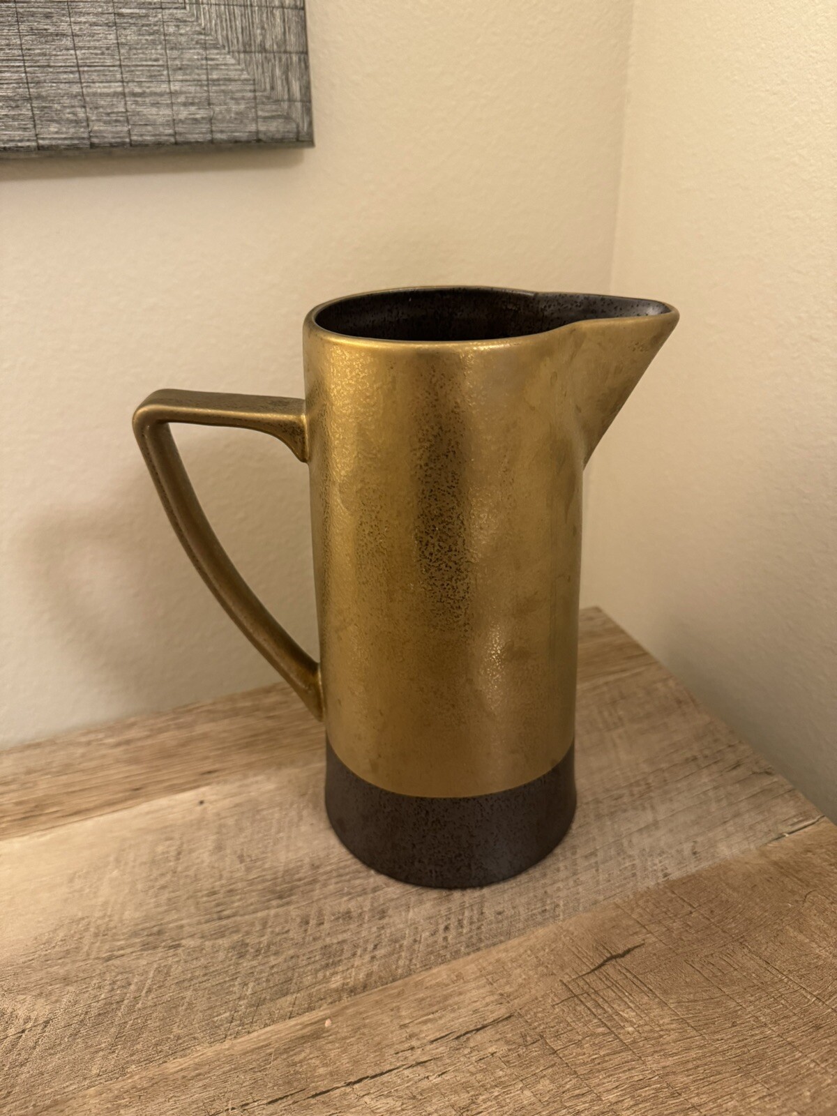 Anthropologie Pitcher Gold Brown Ceramic Vase Mid Century Modern Fall Decor