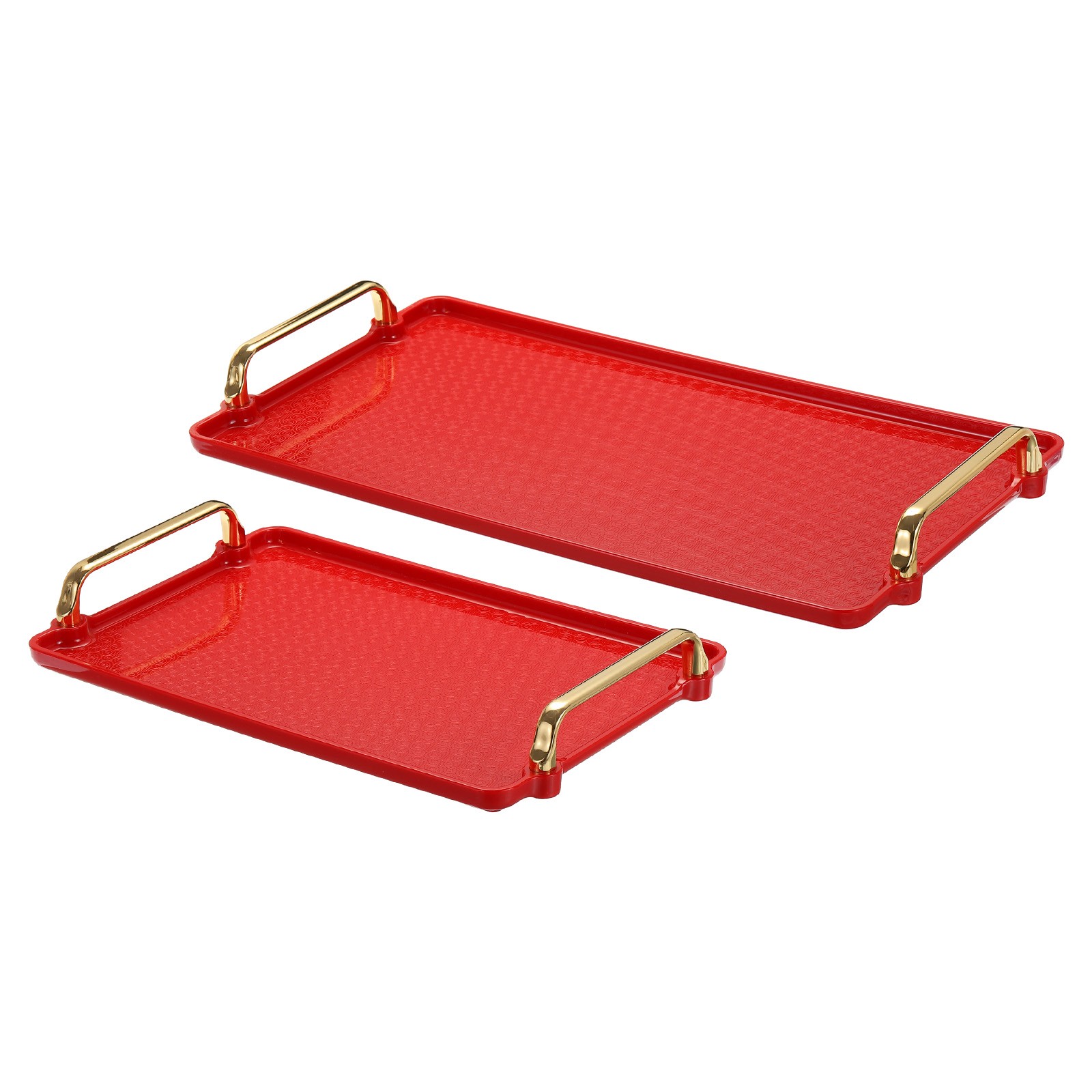 2Pcs Modern Rectangular Decorative Tray Red 16.1" x 8.7"/12.2" x 7.9"