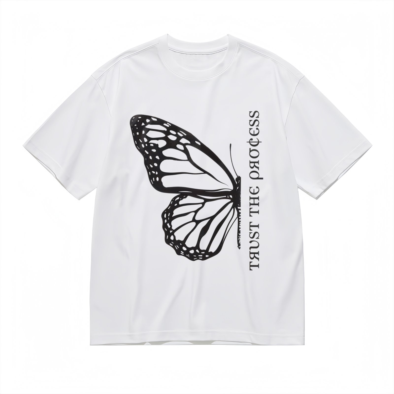 Minimalist Inspirational Women's Tee Shadow Butterfly & Motto White 100% Cotton