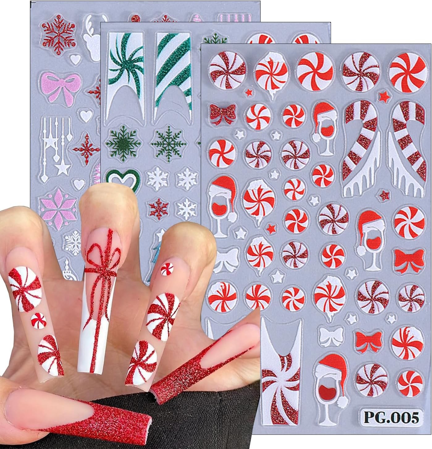 Christmas Nail Art Stickers 5D Embossed Decals Cute Xmas Candy Color 