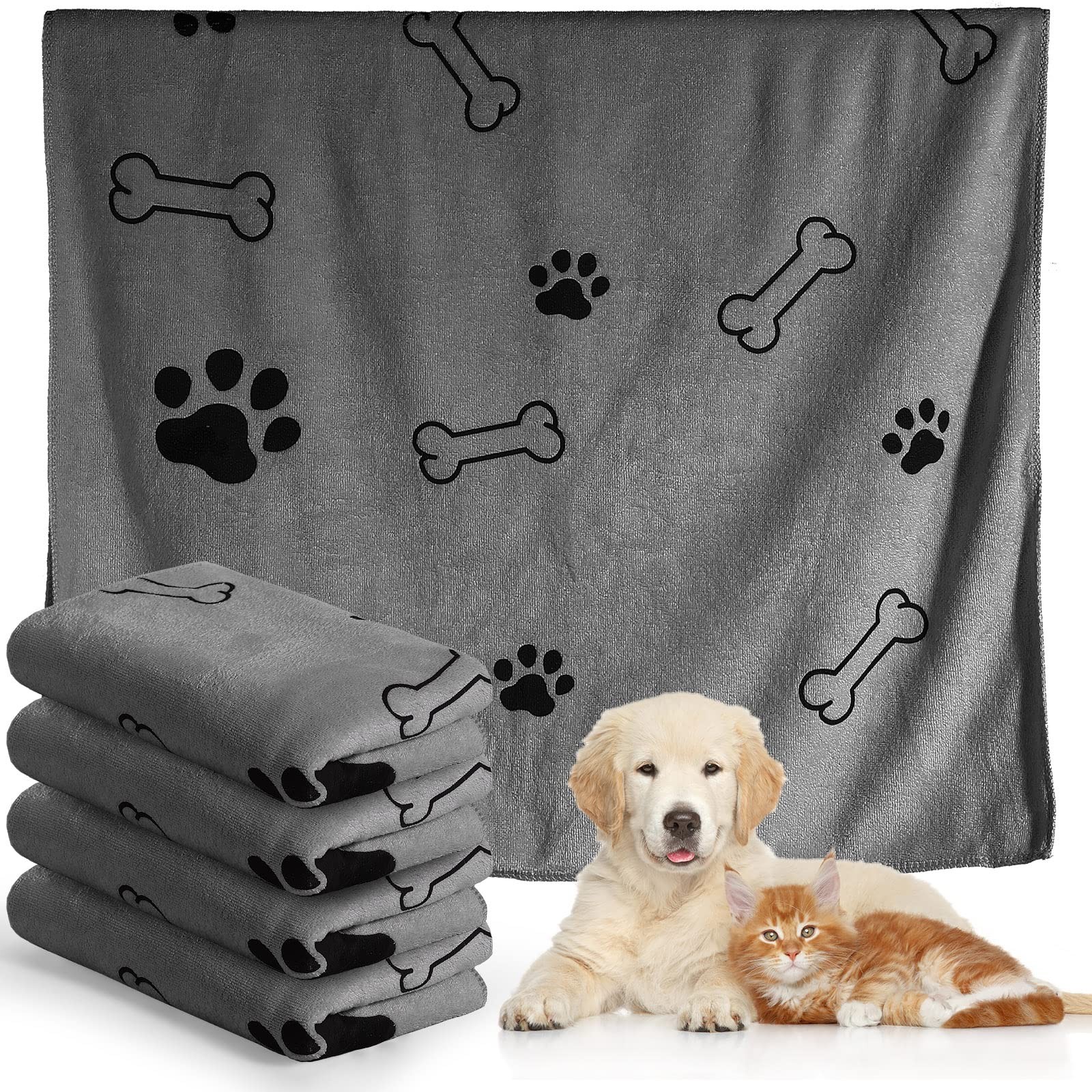 4 Pcs Dog Towels for Drying Dog Puppy Bulk Microfiber Absorbent Paw Towel Pet...