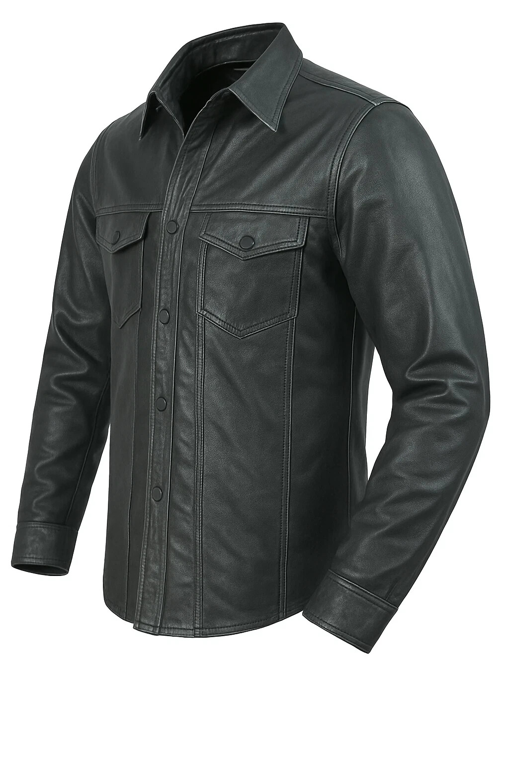 ARD Leather Shirt for Men – Black Cowhide Motorcycle Vintage Casual Style