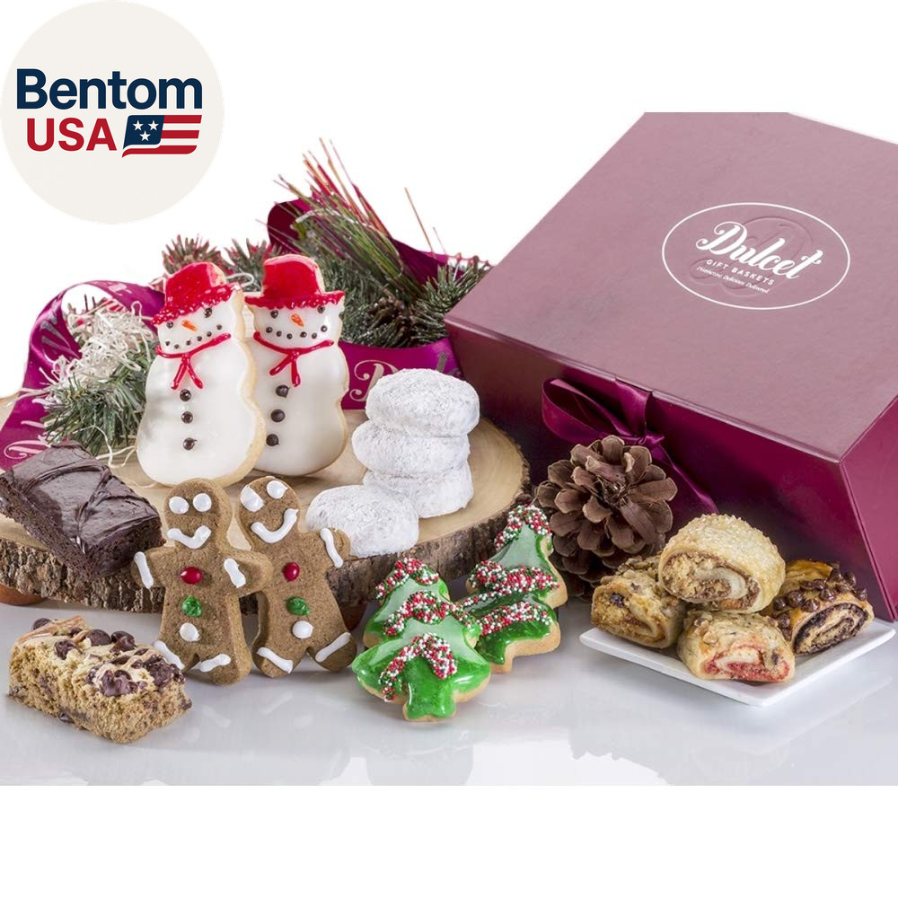 Holiday Delight Christmas Gourmet Gift Basket with Unique Hand Frosted Cookies F