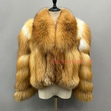 Women Cropped Real Fur Coat Luxury Lapel Collar Warm Short Fox Fur Overcoat