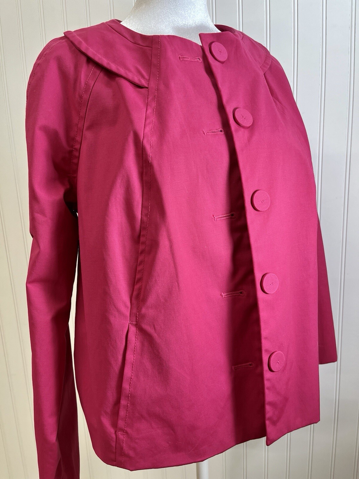 Liz Claiborne Hot Pink Raincoat Jacket Sz XL Slant front pockets Stylish Coat
