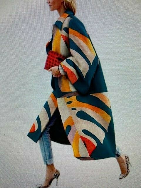 COAT COLABINGO Women Stylish Patchwork Print Outwear Coat XL