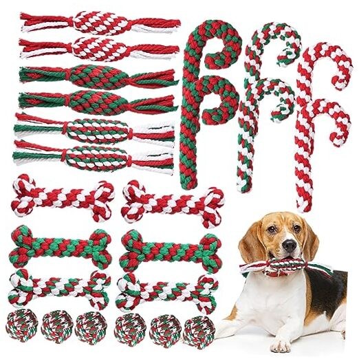 24 Pcs Christmas Dog Rope Toys Pets Puppy Chew Interactive Toys Classic Style