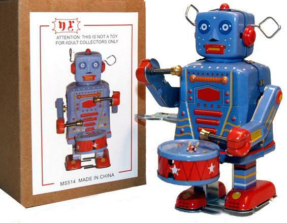 Tin Toy Drummer Robot Windup - USA Seller