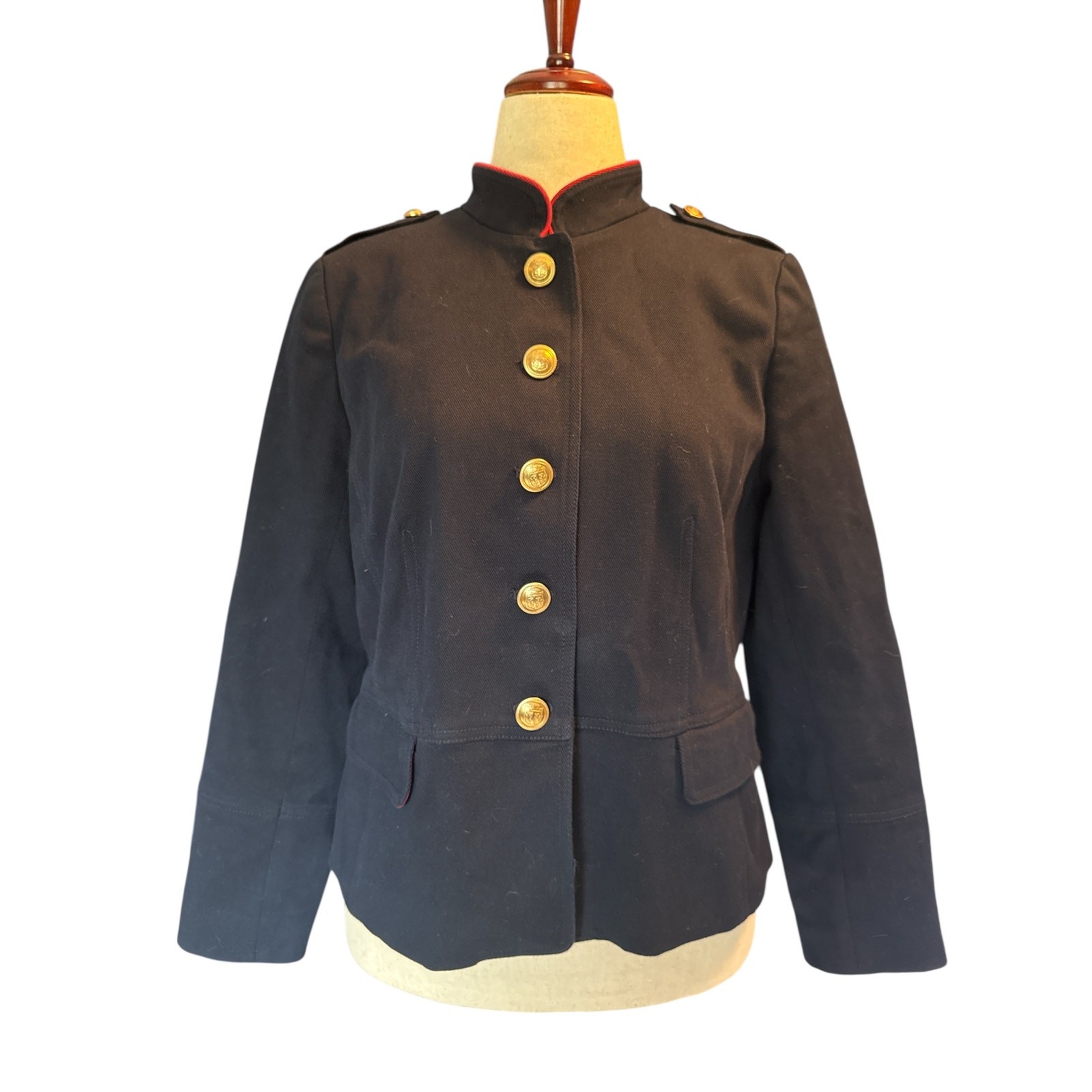 Talbots Navy Blue Military Jacket Gold Buttons Size 14