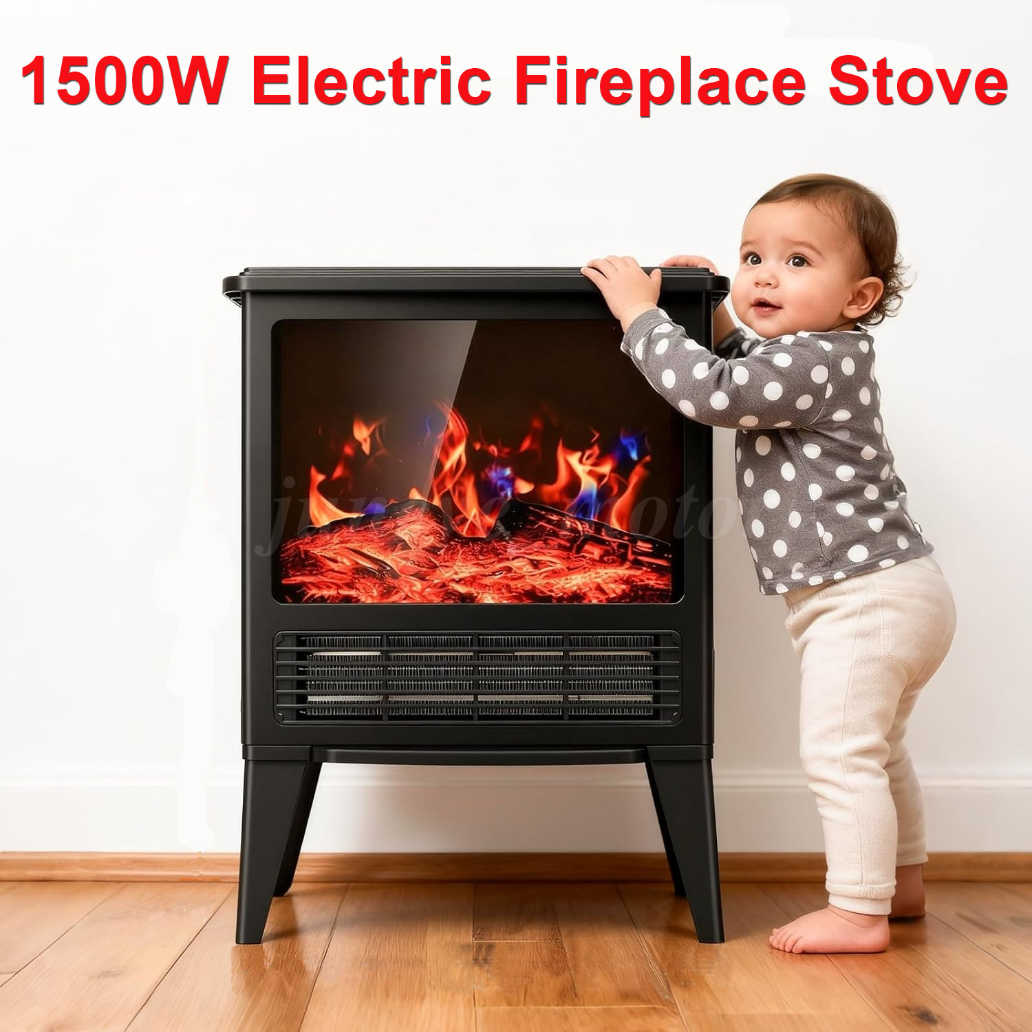 1500W Electric Fireplace Stove,120° Freestanding Fireplace Heater Stove Heater