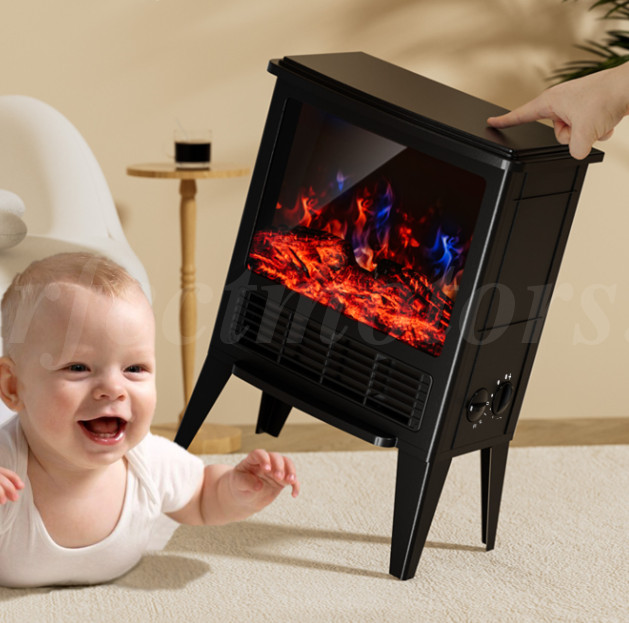 Electric Fireplace 1500W Space Heater Simulated Fire Flame Adjustable Brightness