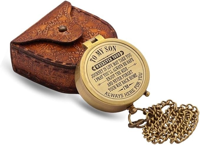 Inspirational Compass Gift for Son, Timeless Keepsake, Brass Compass with case.