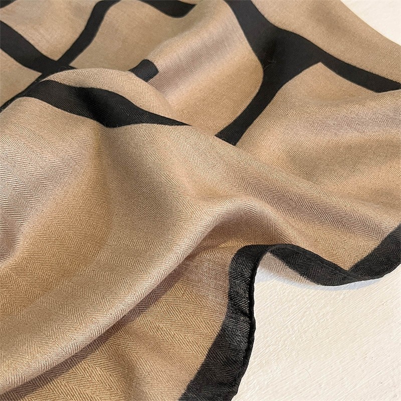 Luxury Tan Black Geometric Pattern Shawl Scarf Wrap Oversized Cashmere Feel