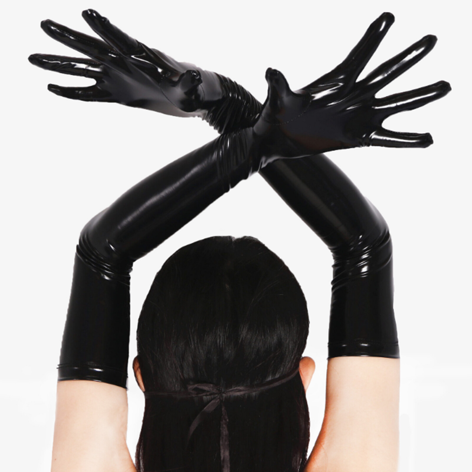 Women Latex Opera Gloves Patent Leather Wet Look Arm Length Gloves Evening Dress