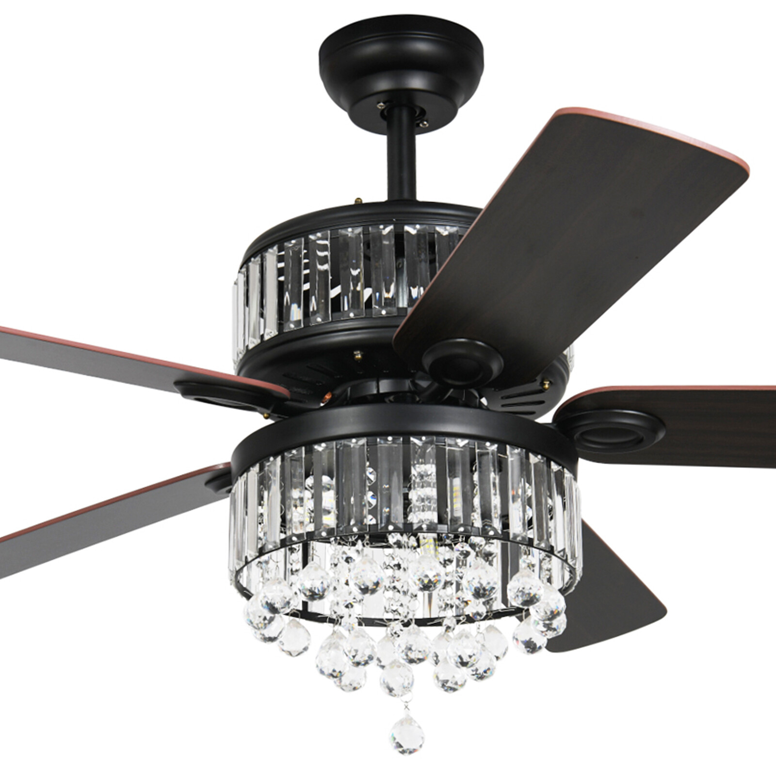 52" LED Luxury Crystal Ceiling Fan Light Chandelier Pendant Lamp Remote 3 Speed