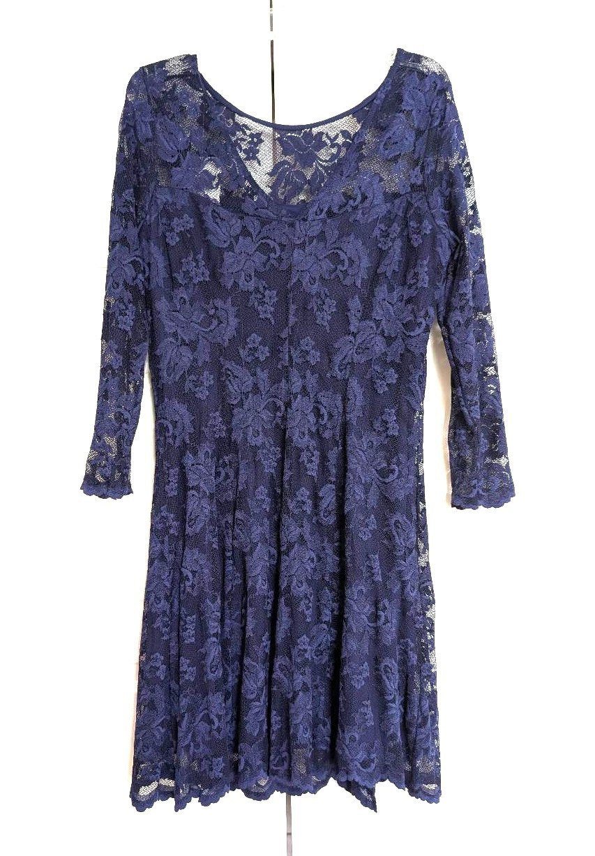 Marina Lace Dress Size M Navy Blue Lined Stretch Cocktail Dress Elegant USA NWT